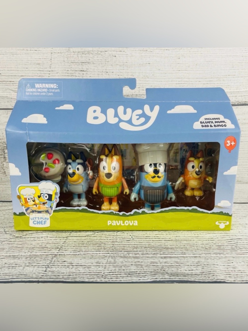BLUEY PAVLOVA Let’s Play Chef Mum Dad Bingo Figure 4 Pack Cake Play Set NEW